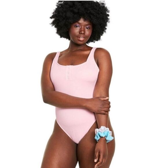 Stoney Clover X Target Pink Ribbed Henley One Piece Swimsuit - Picture 8 of 8